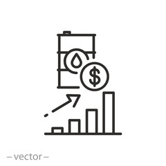 increase cost barrel oil icon, fuel crisis, rise in gasoline or diesel prices, thin line symbol on white background - editable stroke vector illustration