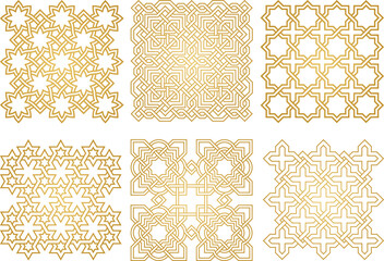 Oriental seamless vector patterns set. Arabic geometric ornament for background