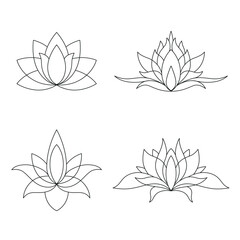 Wall Mural - Set of lotus mehndi flower pattern for Henna drawing and tattoo. Decoration in oriental, Indian style. Doodle ornament. Outline hand draw vector illustration.