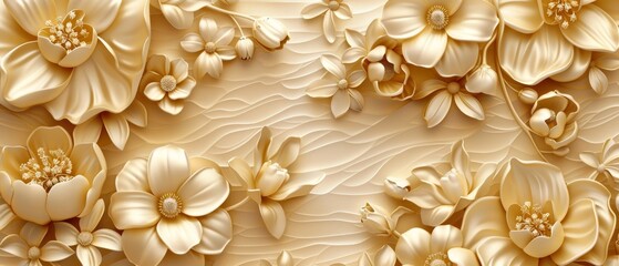 Aufkleber - Modern illustration of Chinese flowers. Background in gold.