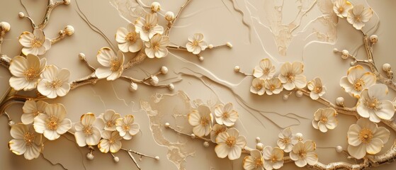 Sticker - Background with gold flower pattern. Cherry blossom pattern modern.