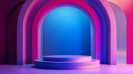 Poster - Fashion beauty podium backdrop. Holographic color background in 3D.