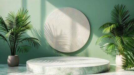 Leinwandbilder - Tropical palm leaves for natural beauty podium backdrop. 3D render...