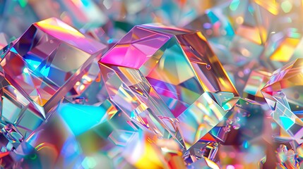 Leinwandbilder - The background is a geometric crystal with iridescent texture and liquid. The render is made in 3D.