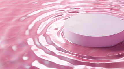 Poster - Beauty fashion podium backdrop with empty cylinder on water ripples. 3D render.