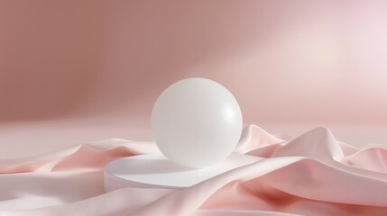 Poster - A beauty fashion background with a floating white sphere for exhibiting cosmetic products in 3D.