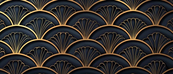 Poster - Modern Japanese pattern background. Gold geometric cover design, poster, card, template...