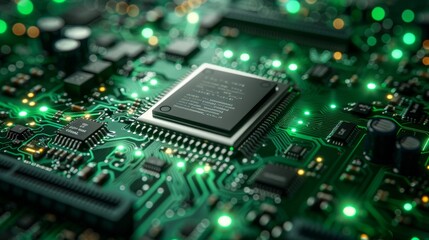 Leinwandbilder - In a dark-green tone, an abstract electronic board and CPU are shown...