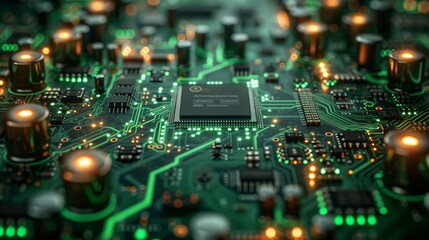Leinwandbilder - Dark-green toned abstract board and CPU background.