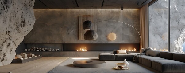 Wall Mural - luxurious living room with a minimalist architectural style