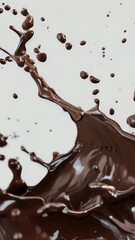 Wall Mural - A splash of chocolate is splattered across a white background. Concept of excitement and indulgence, as the chocolate is a popular treat that many people enjoy. The splatter effect adds a dynamic