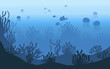 © badrus - Underwater ocean fauna. Deep sea plants, fishes and animals. Marine seaweed, fish and animal silhouette vector. Underwater ocean fauna. Deep sea plants, fishes and animals. Marine seaweed, fish under