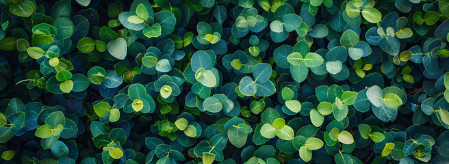 Wall Mural - A mesmerizing aerial shot of vibrant green leaves on a boxwood hedge. An enchanting perspective of nature from above.