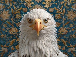 Wall Mural - Majestic Bald Eagle Portrait with Ornate Floral Background