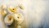 Fototapeta Lawenda - Ilustracja, dekoracyjne akrylowe żółte kwiaty zawilce. Puste miejsce na tekst, życzenia