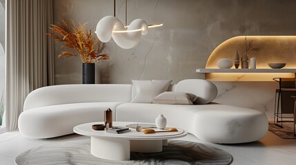 Wall Mural - modern living room with a theme of soft curves