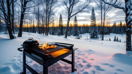 Poster - Barbeque-cooked non-vegetarian food, outdoor cooking in winter