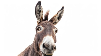 Sticker - A close up of a donkey's face on a white background. Ideal for animal-themed designs