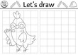 © Lexi Claus - Draw the hen worker. Vector construction site drawing practice worksheet with bird engineer with plan. Printable black and white activity for kids. Copy or complete the picture coloring page.