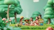 © peerasak - A family is having a picnic in a park,having a barbecue , barbecue grill, summer activities.