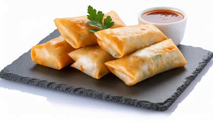 Poster - lumpias with sweet sauce isolated on transparent background