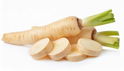 parsnip root with slices vegetable isolated on white background