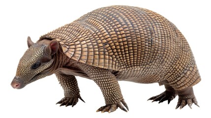 Close up of an armadillo on a white background. Suitable for educational materials or wildlife publications
