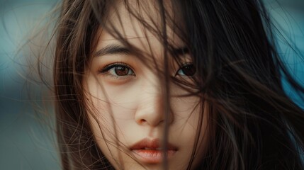 Canvas Print - Close up shot of a woman with long hair, suitable for beauty and fashion concepts