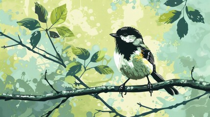 Wall Mural - A bird perched on a tree branch, suitable for nature concepts