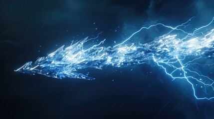 Wall Mural - powerful lightning bolt striking through the dark blue sky. suitable for weather or natural disaster