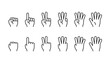 © Tatiana - Finger Counting Gestures, linear style icon set. Hands showing numbers one through five. Hand signals for basic numerals. Editable stroke width.