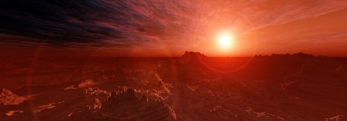 Wall Mural - martian landscape. panorama of mars. alien landscape. 3d rendering