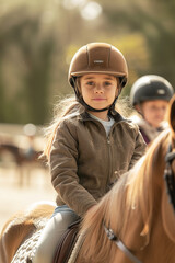 Canvas Print - Children's Pony Riding Lesson on a Bright Sunny Day