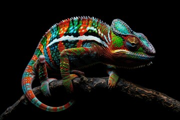 Wall Mural - A vibrant chameleon perched on a tree branch. Suitable for nature and wildlife themes