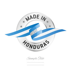 Wall Mural - Made in Honduras. Honduras flag ribbon with circle silver ring seal stamp icon. Honduras sign label vector isolated on white background