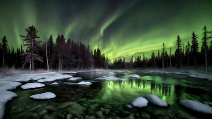 Northern Lights Dream: Swirling Curves of Light in the Polar Landscape