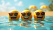 © starush - Three yellow objects with sunglasses in the water, AI
