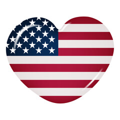 Wall Mural - 3D heart-shaped icon of the American flag isolated on a transparent background. Country flag button. Vector illustration