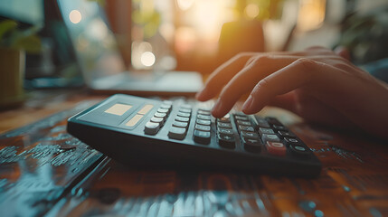 close up of hand pressing on calculator for calculation