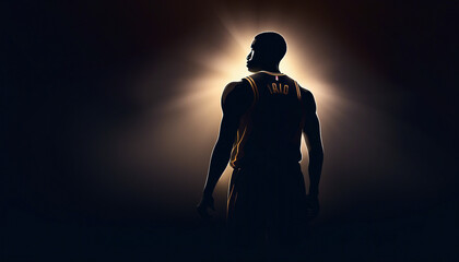 Wall Mural - Silhouette of an NBA star. The background is dark and the spotlight is on, dijital art.