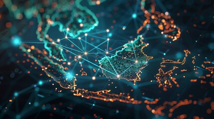 Indonesia map connection line cyber global network digital geography internet technology