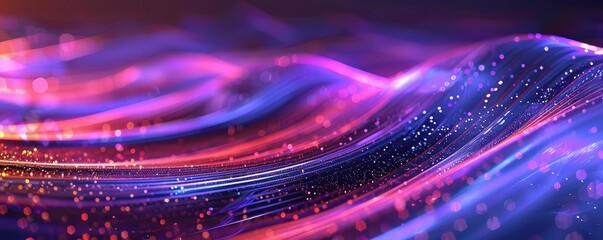 Poster - Vibrant abstract background with flowing lines and light particles, perfect for technology, science, and digital design concepts.