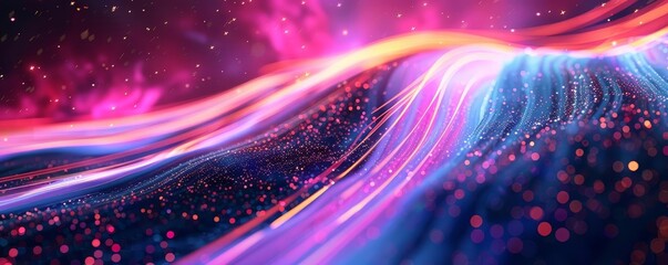 Poster - Colorful abstract digital art featuring flowing light trails and vibrant neon colors, creating a futuristic and dynamic visual experience.