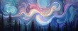 © PrusarooYakk - Whimsical, colorful night sky with swirling patterns over a dark forest, capturing the magic and beauty of nature and the universe.