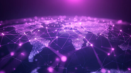 Wall Mural - digital generated image of internet 5g coverage on world map over purple background.