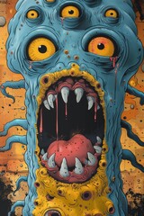 Poster - A painting of a monster with eyes and mouth open, AI