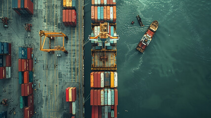 Wall Mural - Aerial View of Cargo Ship in the Ocean