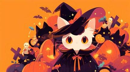 Wall Mural - cats in halloween uniforms halloween theme. cute kawaii