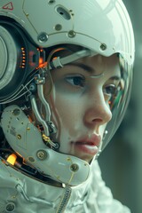 Poster - A close up of a woman in an astronaut suit with helmet, AI