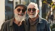 © R Studio - Senior LGBTQ Couple Embracing Outdoors, Perfect for Content on Love and Togetherness in Golden Years